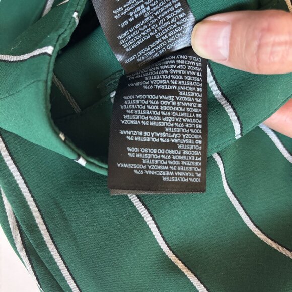 H&M Green Pinstripe Wide Leg Pants Size 2 High Waist 30 Inseam Work Trousers - Picture 4 of 5